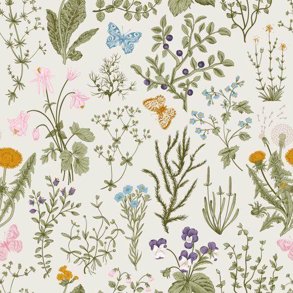 Behang Wilde Bloemen Met Bessen - Afbeelding 2