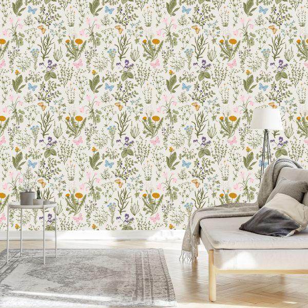 Behang Wilde Bloemen Met Bessen - Afbeelding 3
