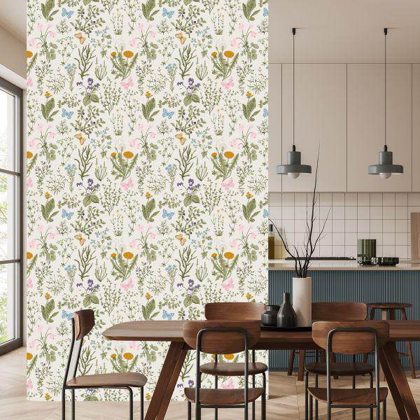 Behang Wilde Bloemen Met Bessen - Afbeelding 4