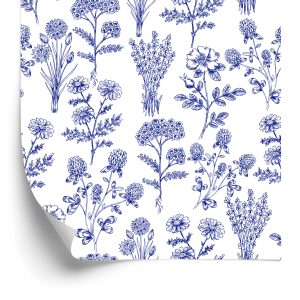 Behang Blauwe Veldbloemen
