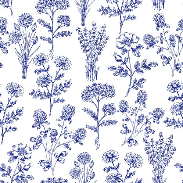 Behang Blauwe Veldbloemen - Afbeelding 2