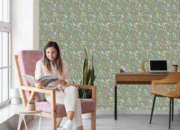 Behang Lentebloemen, Bladeren, 3D, Voor In De Woonkamer - Afbeelding 7