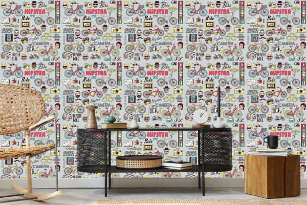 Behang Hipster-Collage - Afbeelding 5