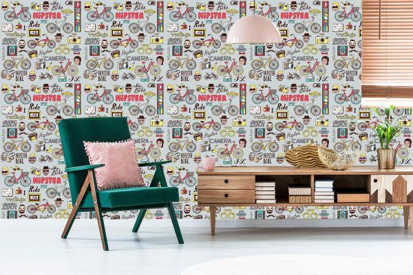 Behang Hipster-Collage - Afbeelding 6