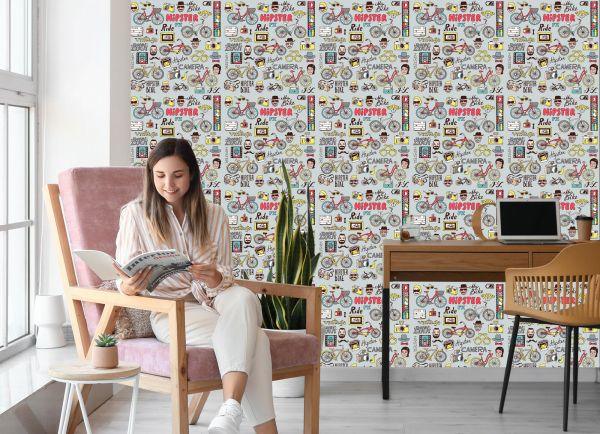 Behang Hipster-Collage - Afbeelding 7