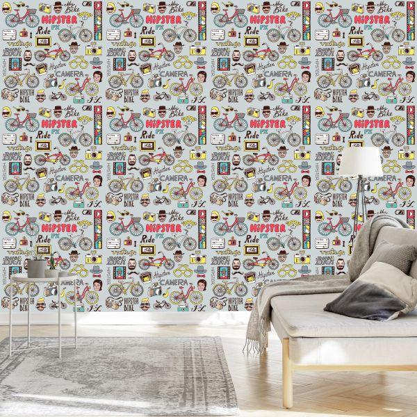 Behang Hipster-Collage - Afbeelding 3