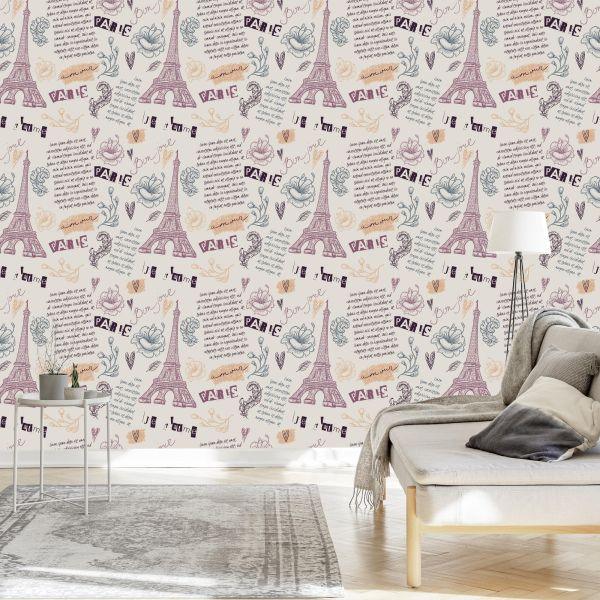Behang Eiffeltoren Met Bloemen - Afbeelding 3