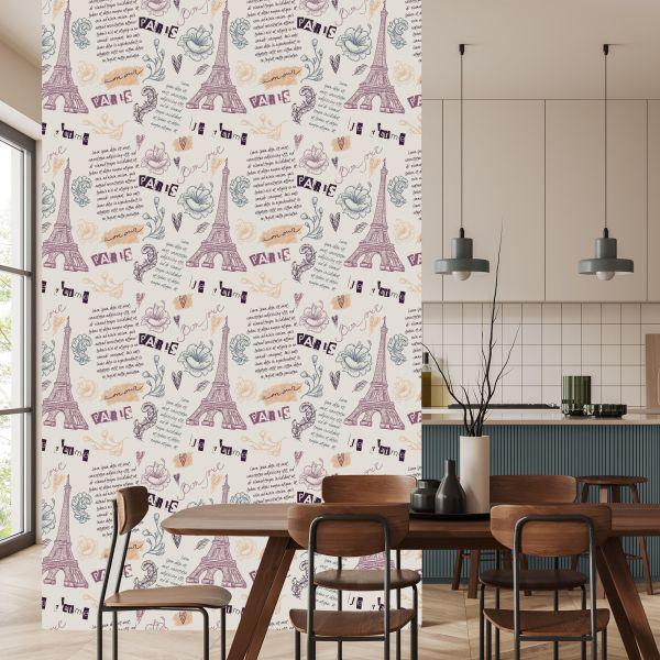 Behang Eiffeltoren Met Bloemen - Afbeelding 4