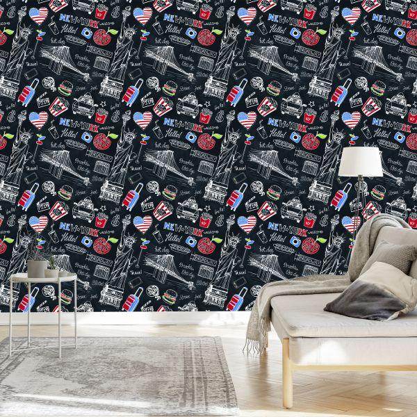 Behang New York Op De Zwarte Plaat - Afbeelding 3