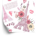 Behang Eiffeltoren Met Bloemen En Hartjes