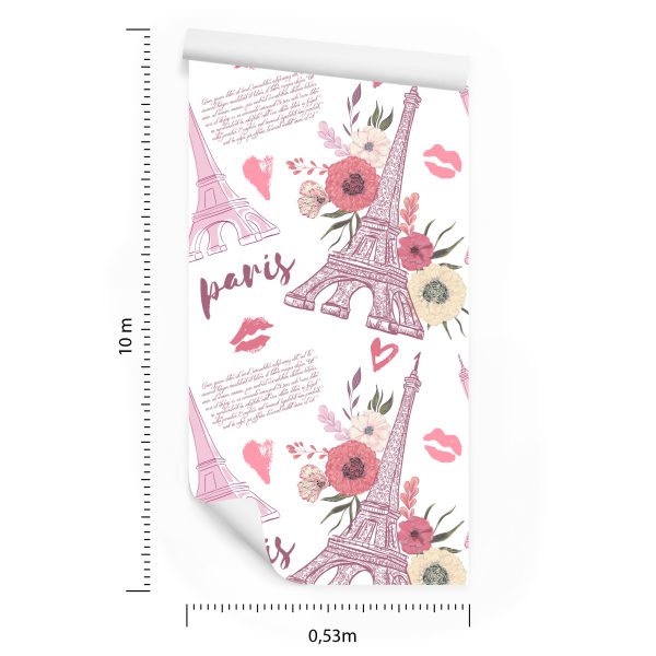 Behang Eiffeltoren Met Bloemen En Hartjes - Afbeelding 8