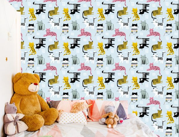 Behang Voor Kinderen - Kleurrijke Katten - Scandinavische Stijl - Afbeelding 6