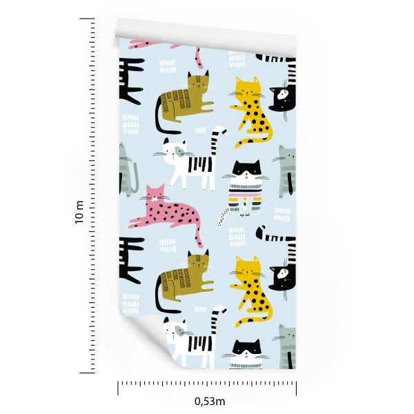 Behang Voor Kinderen - Kleurrijke Katten - Scandinavische Stijl - Afbeelding 8