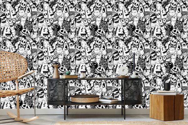 Behang Zwart-Witte Monsters - Afbeelding 5