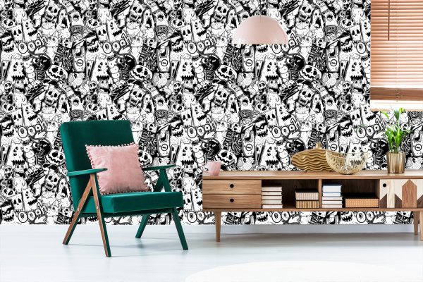 Behang Zwart-Witte Monsters - Afbeelding 6