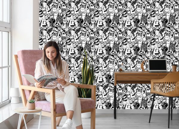 Behang Zwart-Witte Monsters - Afbeelding 7