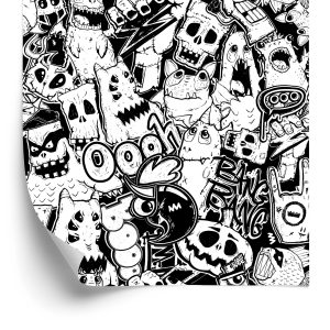 Behang Zwart-Witte Monsters
