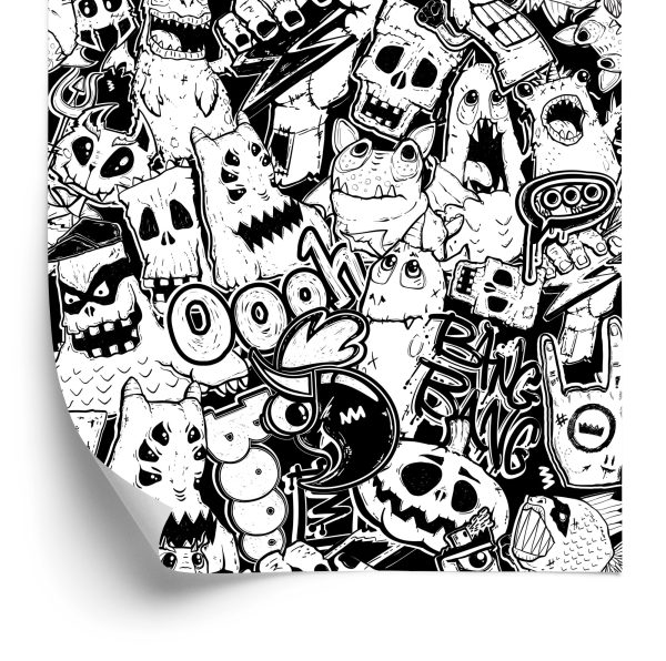 Behang Zwart-Witte Monsters