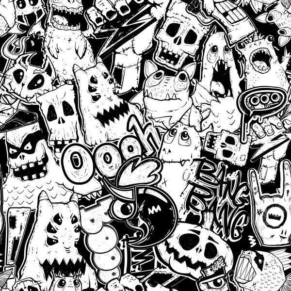 Behang Zwart-Witte Monsters - Afbeelding 2