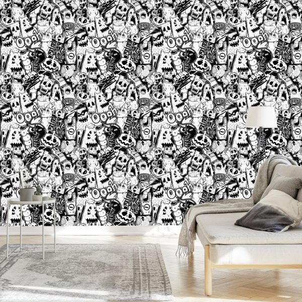 Behang Zwart-Witte Monsters - Afbeelding 3