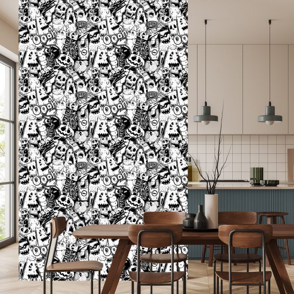 Behang Zwart-Witte Monsters - Afbeelding 4