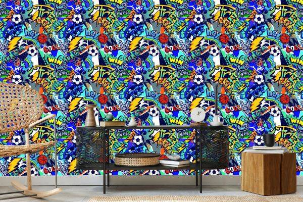 Behang Jeugd Sport Graffiti Voetbal - Afbeelding 5