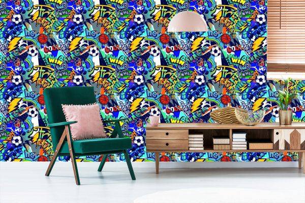 Behang Jeugd Sport Graffiti Voetbal - Afbeelding 6