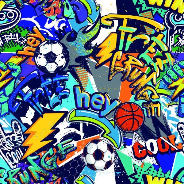 Behang Jeugd Sport Graffiti Voetbal - Afbeelding 2