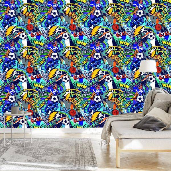 Behang Jeugd Sport Graffiti Voetbal - Afbeelding 3