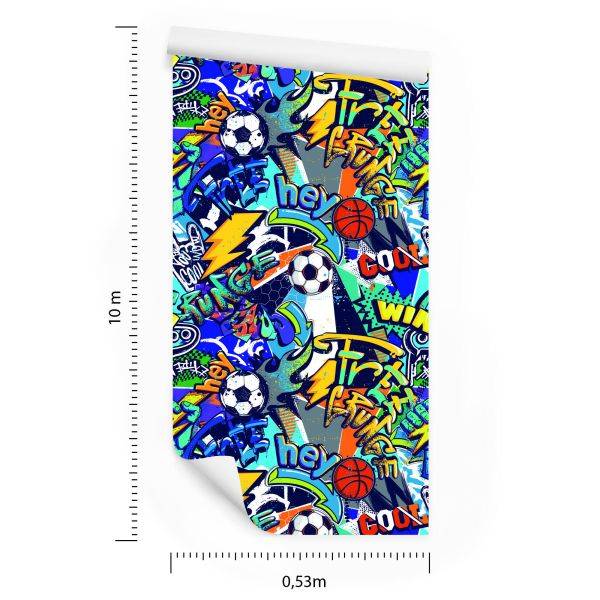 Behang Jeugd Sport Graffiti Voetbal - Afbeelding 8