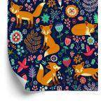 Behang Vossen Met Bloemen In Folkloristische Stijl