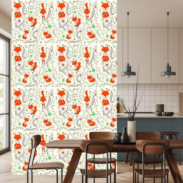 Behang Schattige Vossen Met Planten - Afbeelding 4