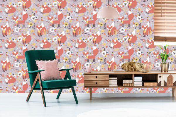 Behang Sprookjesvossen Met Bloemen - Afbeelding 6