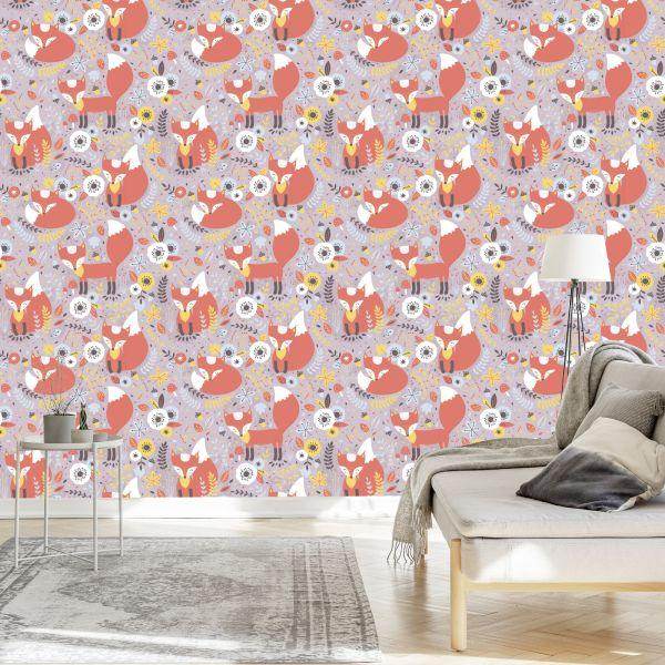 Behang Sprookjesvossen Met Bloemen - Afbeelding 3