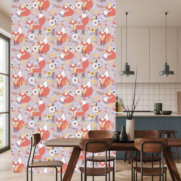 Behang Sprookjesvossen Met Bloemen - Afbeelding 4
