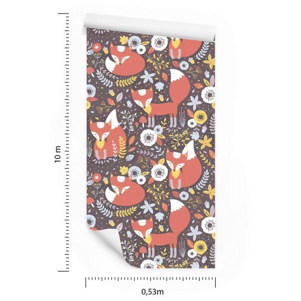 Behang Slapende Vossen Met Bloemen - Afbeelding 8