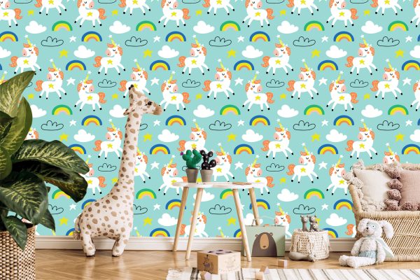 Behang Voor Kinderen - Slapende Eenhoorns - Scandinavische Stijl - Afbeelding 5
