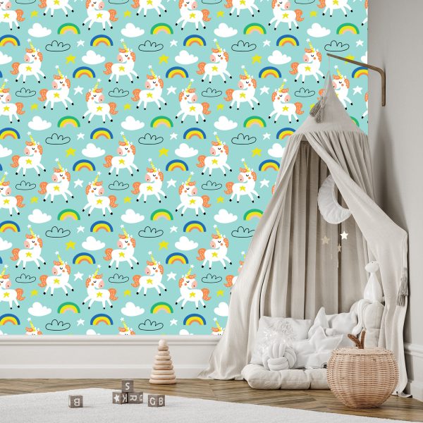 Behang Voor Kinderen - Slapende Eenhoorns - Scandinavische Stijl - Afbeelding 3