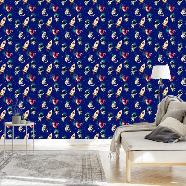 Behang Ruimtevossen En Katten - Afbeelding 3
