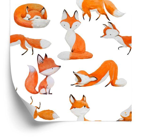 Behang Vossen Geschilderd Met Waterverf