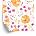 Behang Kleine Vossen Met Bloemen