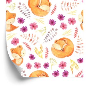 Behang Kleine Vossen Met Bloemen