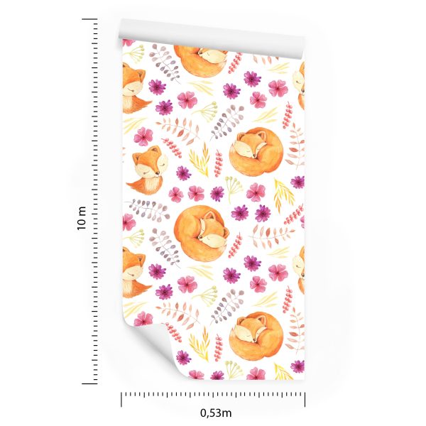 Behang Kleine Vossen Met Bloemen - Afbeelding 8