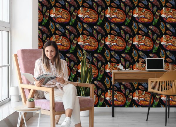 Behang Kleurrijke Vos Met Veren - Afbeelding 7