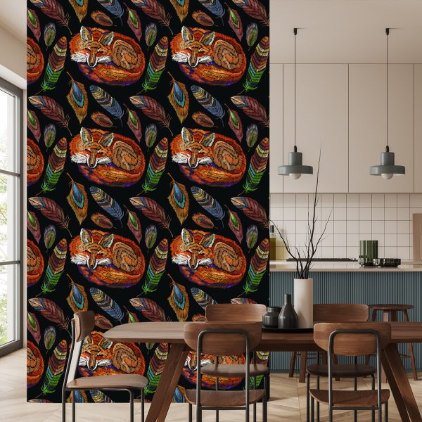 Behang Kleurrijke Vos Met Veren - Afbeelding 4
