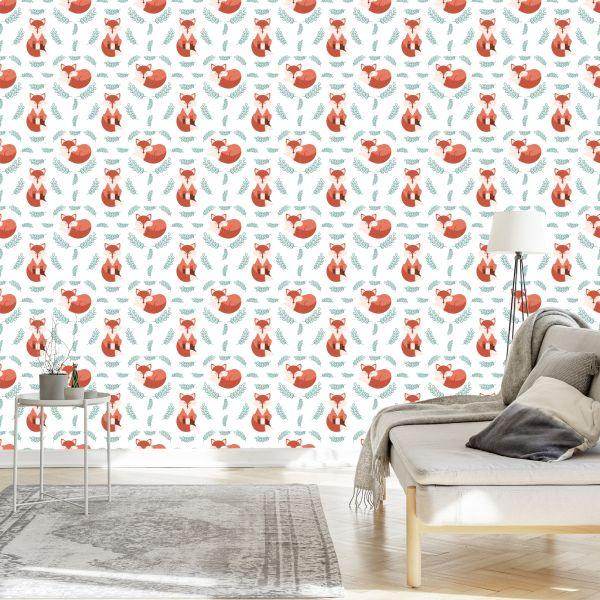 Behang Vossen Met Planten - Afbeelding 3