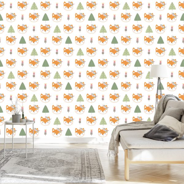 Behang Vossen Met Bloemen - Afbeelding 3