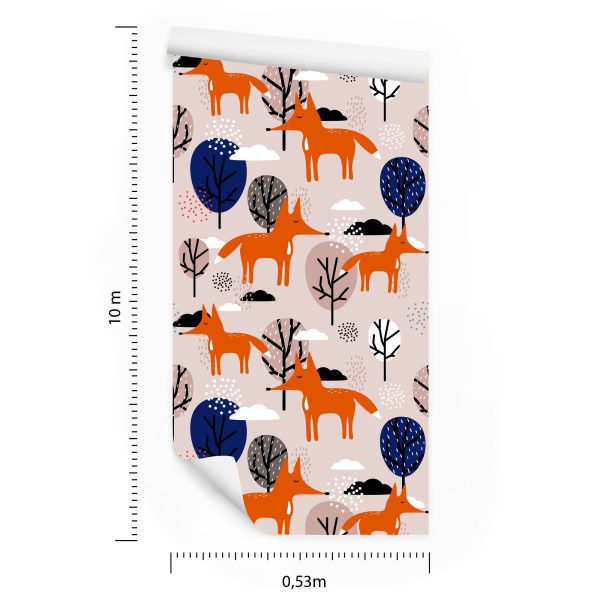 Behang Vossen Met Bomen En Wolken - Afbeelding 8