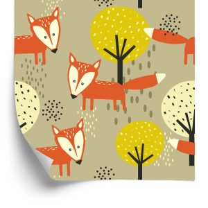 Behang Minimalistische Vossen En Bomen