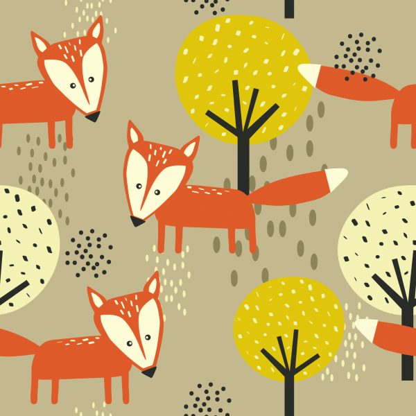 Behang Minimalistische Vossen En Bomen - Afbeelding 2